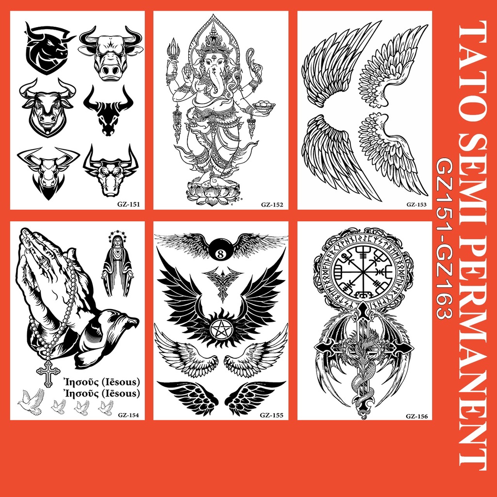 IF - Stiker tato temporer semi permanen tahan lama anti air 11x18 GZ 151-168