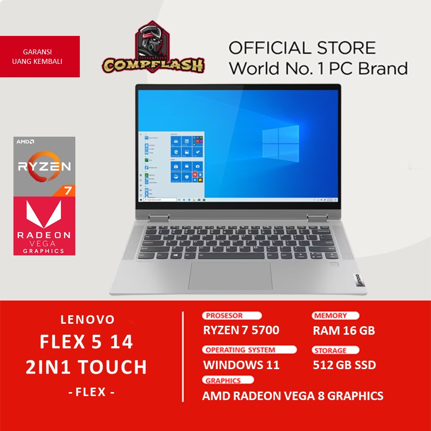 LAPTOP LENOVO FLEX 5 14 2IN1 RYZEN 7 5700 RAM 16GB 512GB SSD VEGA8 W10 14.0FHD IPS