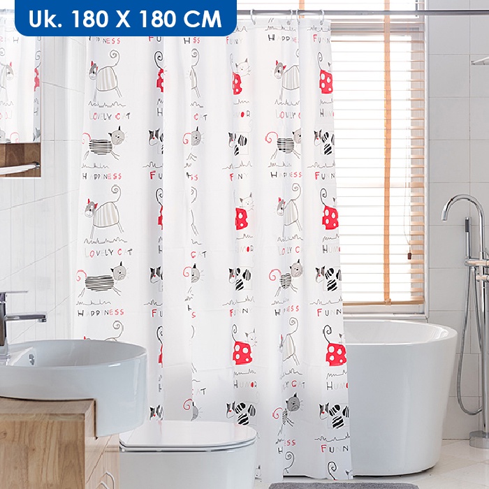 Tirai Shower Curtain Kamar Mandi Motif Anti Air Bahan PEVA Premium Tebal Ukuran 180x180cm Perlengkapan Rumah Tangga Import Terbaru - K3 - Comforthomes