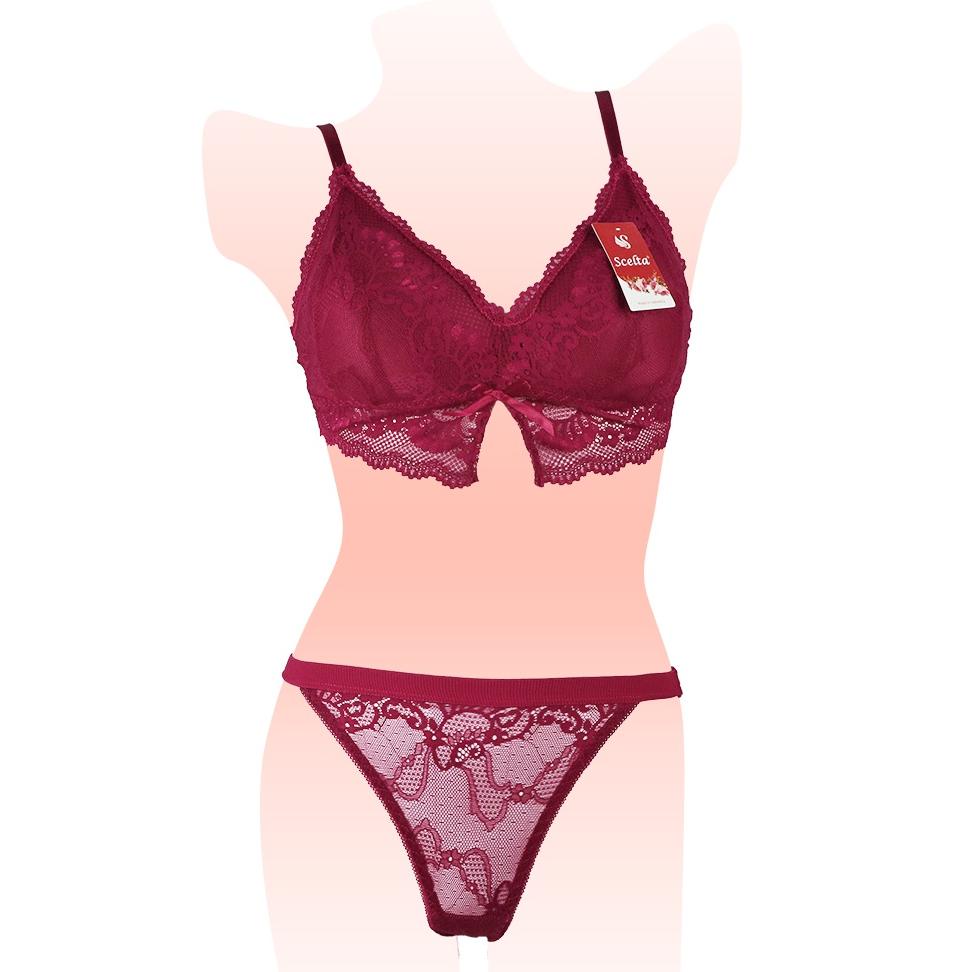 Scelta - Sexy Bra Set Celana Dalam Wanita Transparan Bralette Tanpa Kawat Renda Setelan Bh Sc 1793 S