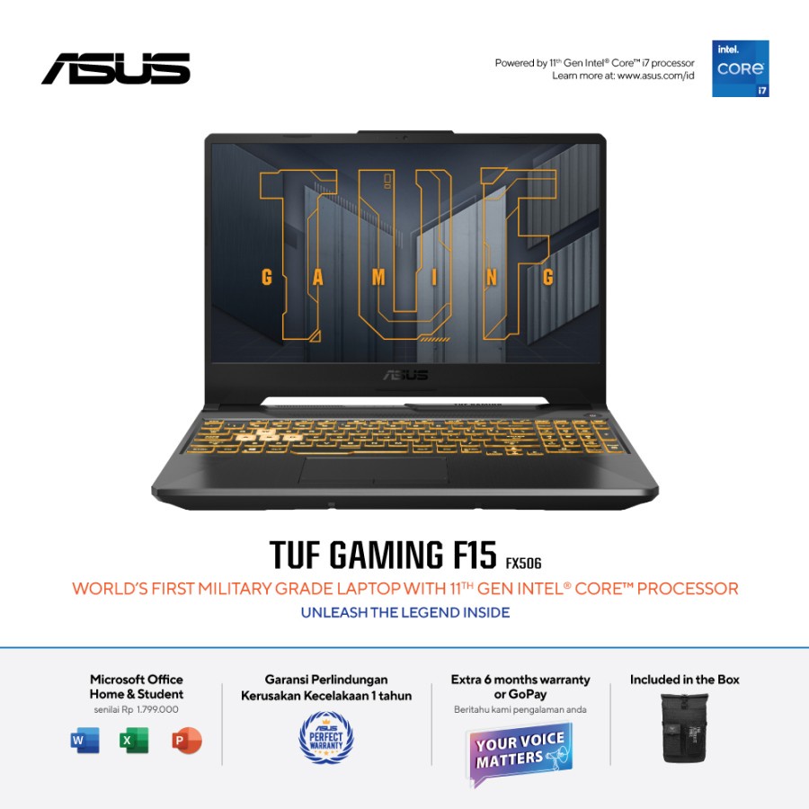 ASUS TUF F15 FX506HC I535B6TO11 i5 11400H 16GB 512GB RTX3050 4GB 15,6 FHD 144Hz