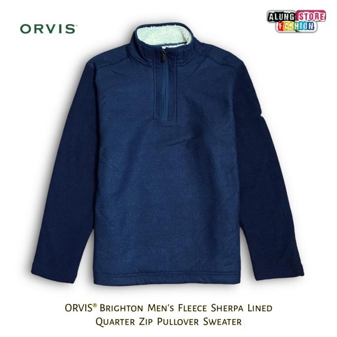 Jaket Orvis Brighton Men's Fleece Sherpa Lined Original Navy Hangat