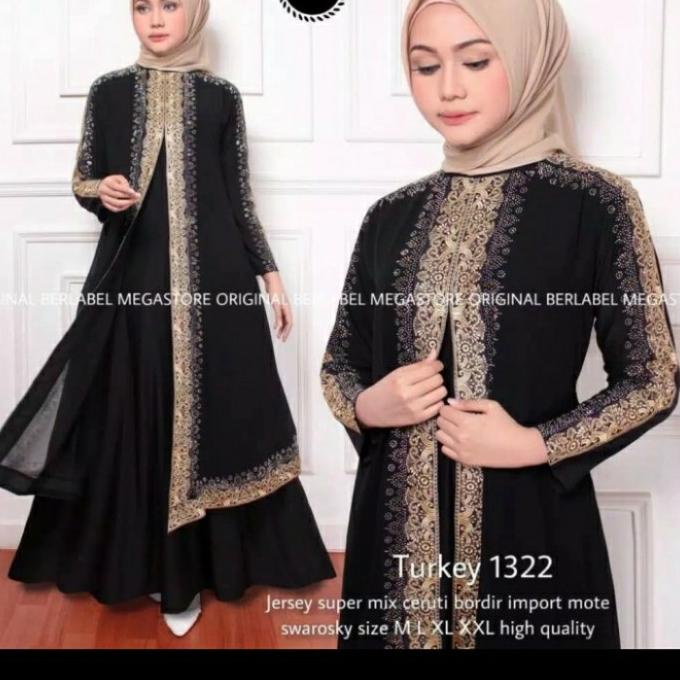 Baju Muslim Abaya Arab Turkey 1322 Hitam Gamis Dress Size M L Xl Xxl