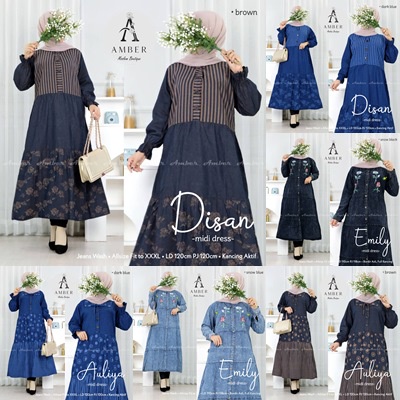 MIDI DRESS JEANS / 18.7 / ANCIA MAIKA DISAN AULIYA EMILY / DRESS PREMIUM / ALLSIZE JUMBO / FIT TO XL / AMBER