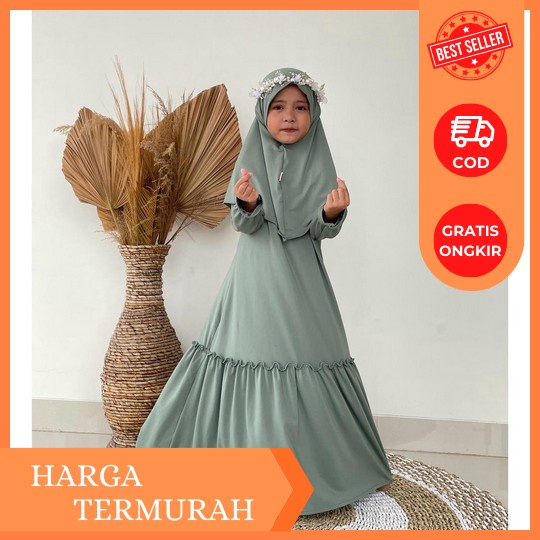 Gamis Anak Perempuan Brukat Trend Terbaru 2023 Sage Green Lilac Hijau Sage Syari Suri Kid Gaun Anak 