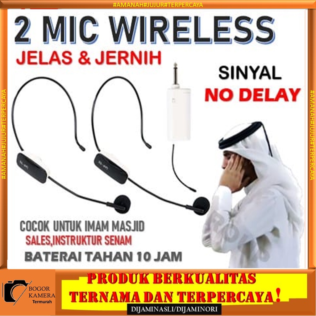 Mikrofon Mic Clip On Dual Wireless UHF Presentasi Tur Imam Masjid Musholla