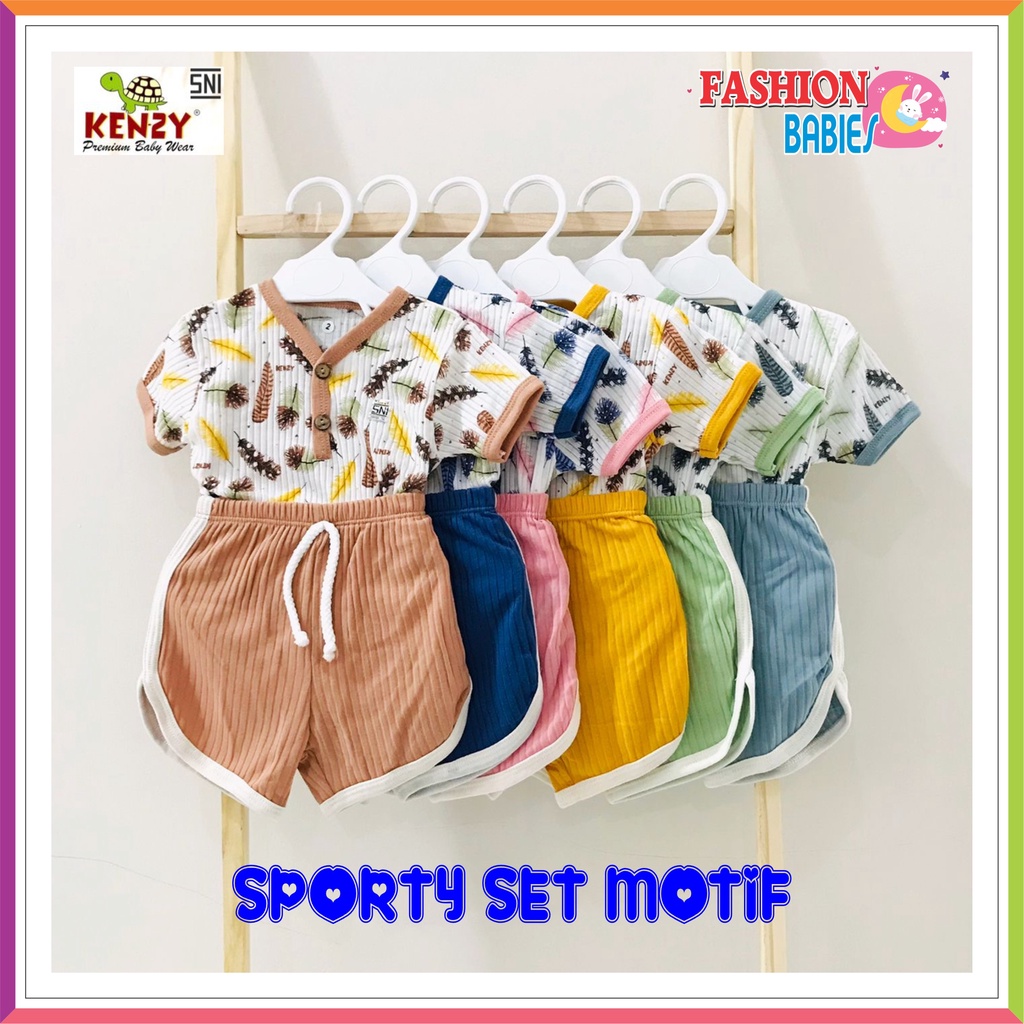 KENZY SPORTY SET MOTIF &amp; PLAYSET MOTIF BABY WEAR | SETELAN PENDEK BAYI EARTH COLOUR MIRIP JASPER LIBBY