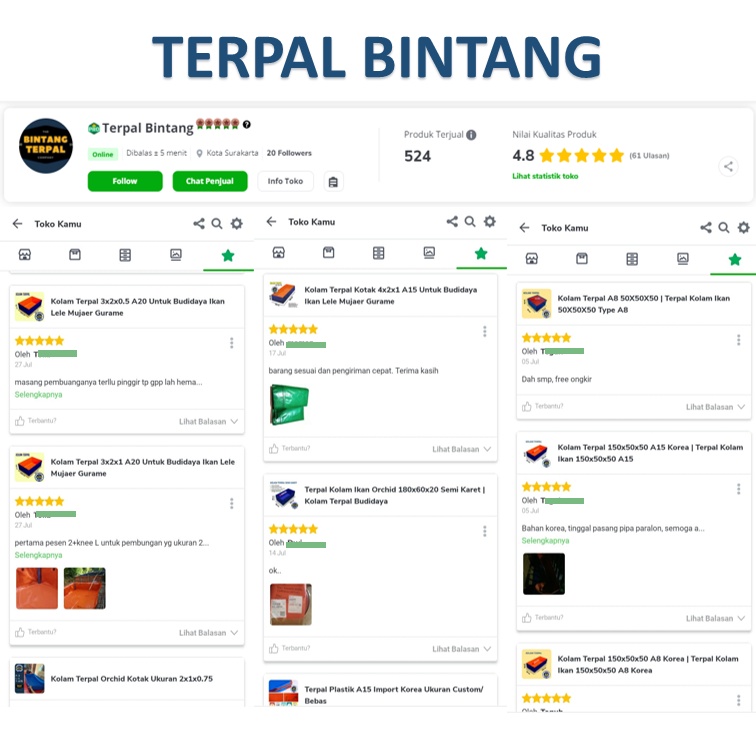 Terpal Kolam Terpal Ikan Kotak 200x500x60 / 500x200x60 / 2x5x06 / 5x2x06 Budidadya Ikan Lele, Nila, Gurame, Belut, Cupang, Beta, Udang