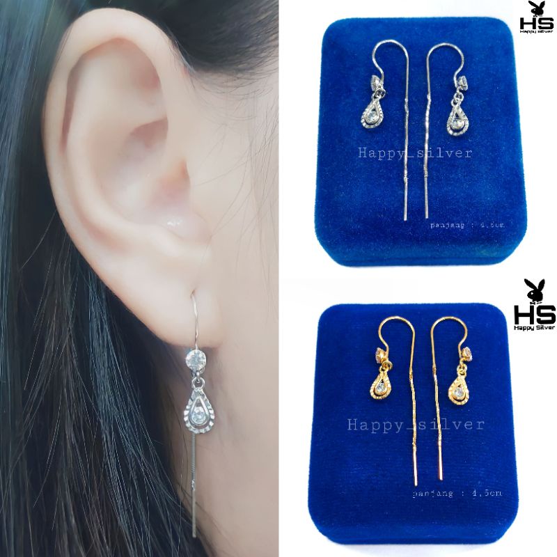 ANTING PERAK ASLI SILVER 925 LAPIS EMAS MODEL TUSUK PANJANG - PERHIASAN PERAK WANITA - PERAK ASLI AD