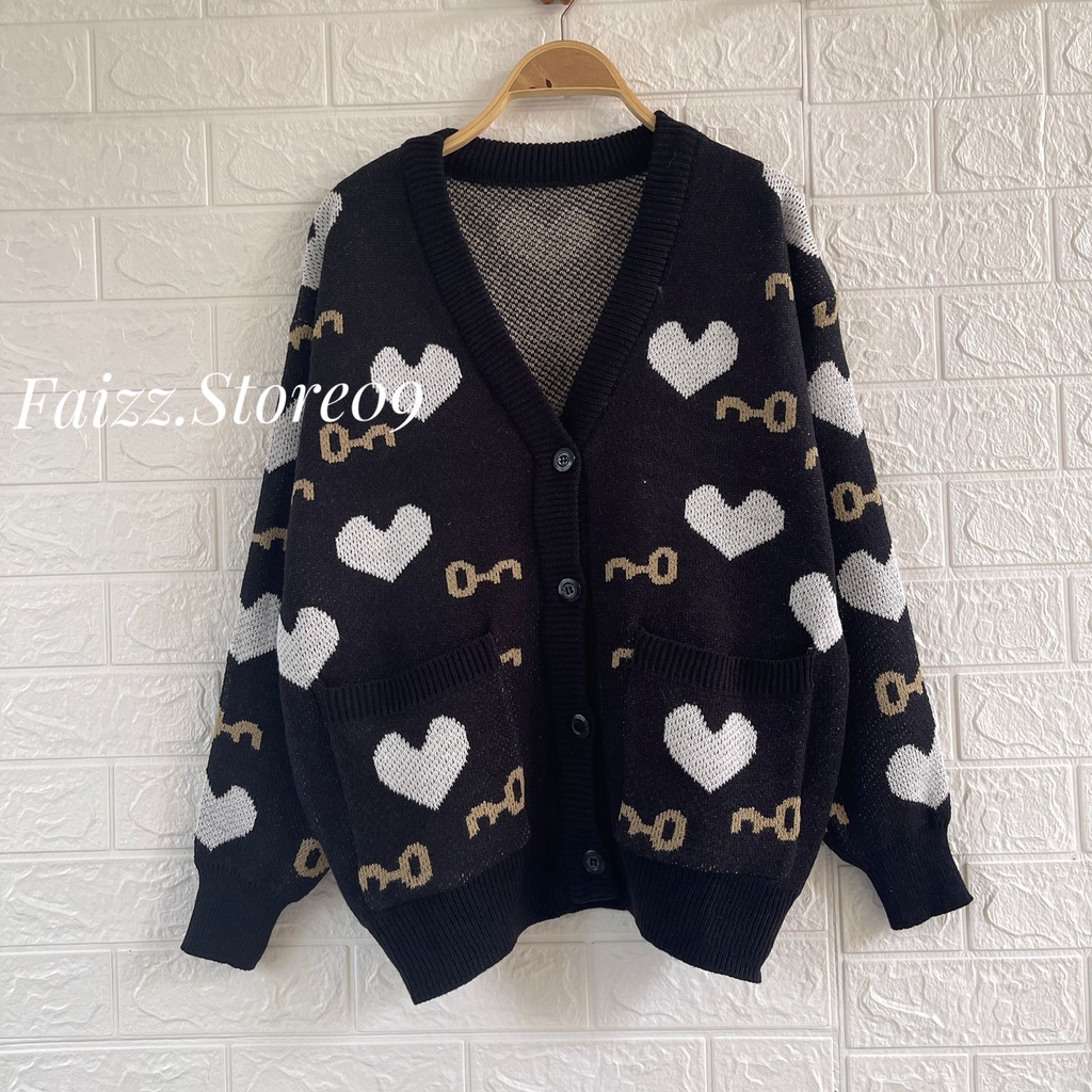 CARDIGAN RAJUT KANCING VALENTINE MOTIF LOVE KUNCI OVERSIZE OUTER WANITA