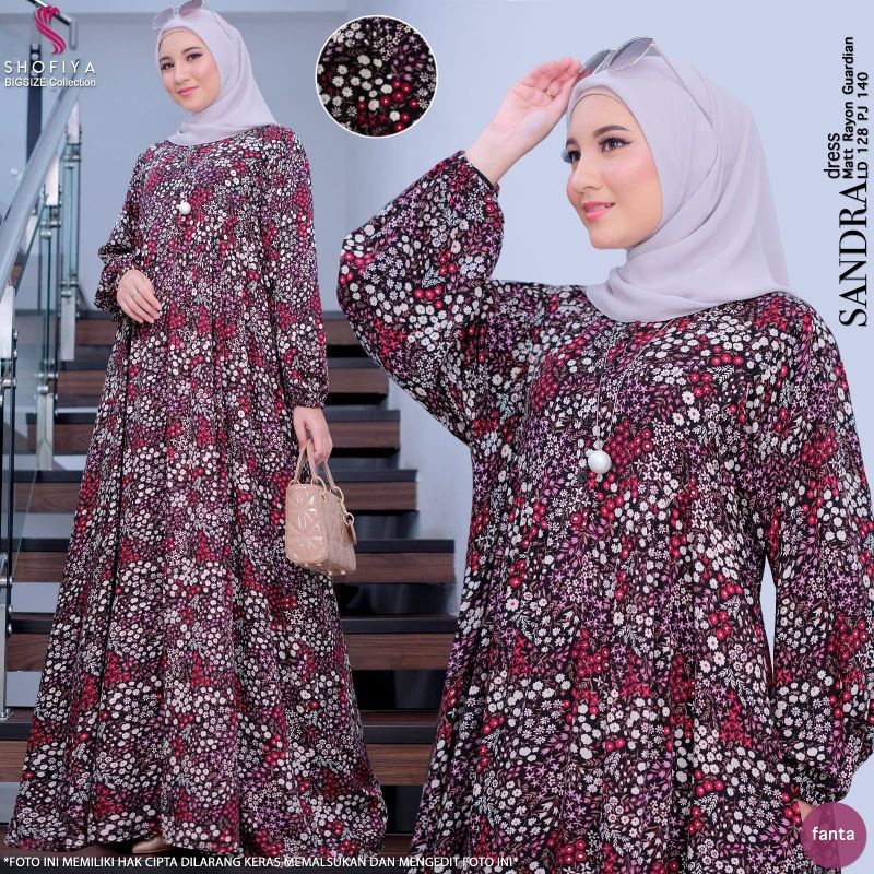 [READY] SANDRA BY SHOFIYA DRESS JUMBO MOTIF BUNGA KECIL LD 128