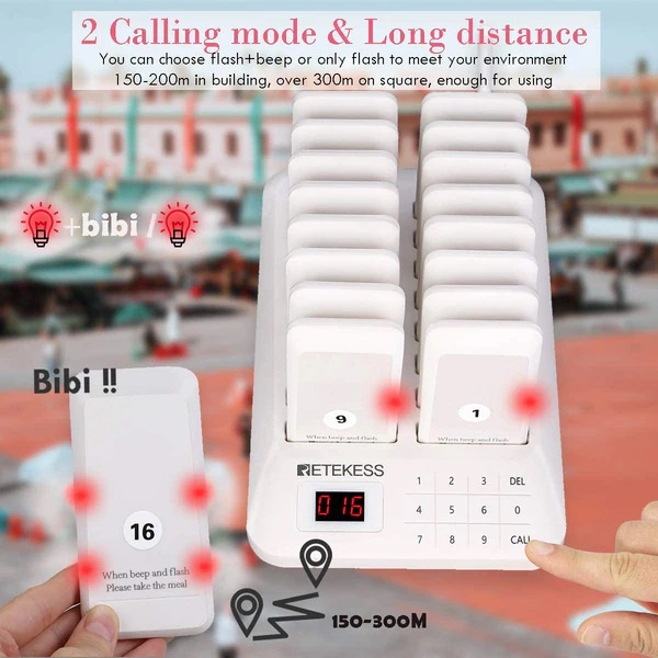 ⚡16 Pager⚡Mesin Tunggu Antrian Bel Pager Retekess Wireless Calling buat panggil customer restoran Restaurant Call waiting Wireless Calling System - Pager Restoran Kerro