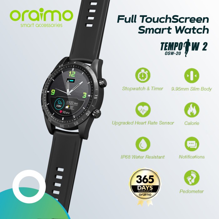 Oraimo Smart Watch Jam Tangan Pintar Full Touch Screen Slim OSW-20
