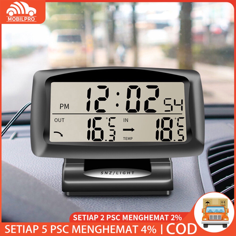 Termometer Mobil Digital Alarm, Aksesori Elektronik Lampu Latar Pengukur Suhu Otomatis Jam Alarm Mobil