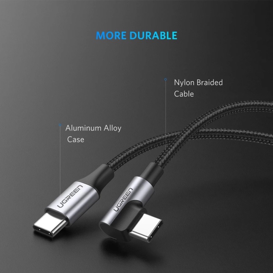 Kabel UGreen USB-C to USB-C 90° 60W/480Mbps Nylon Braided 1Meter-50123