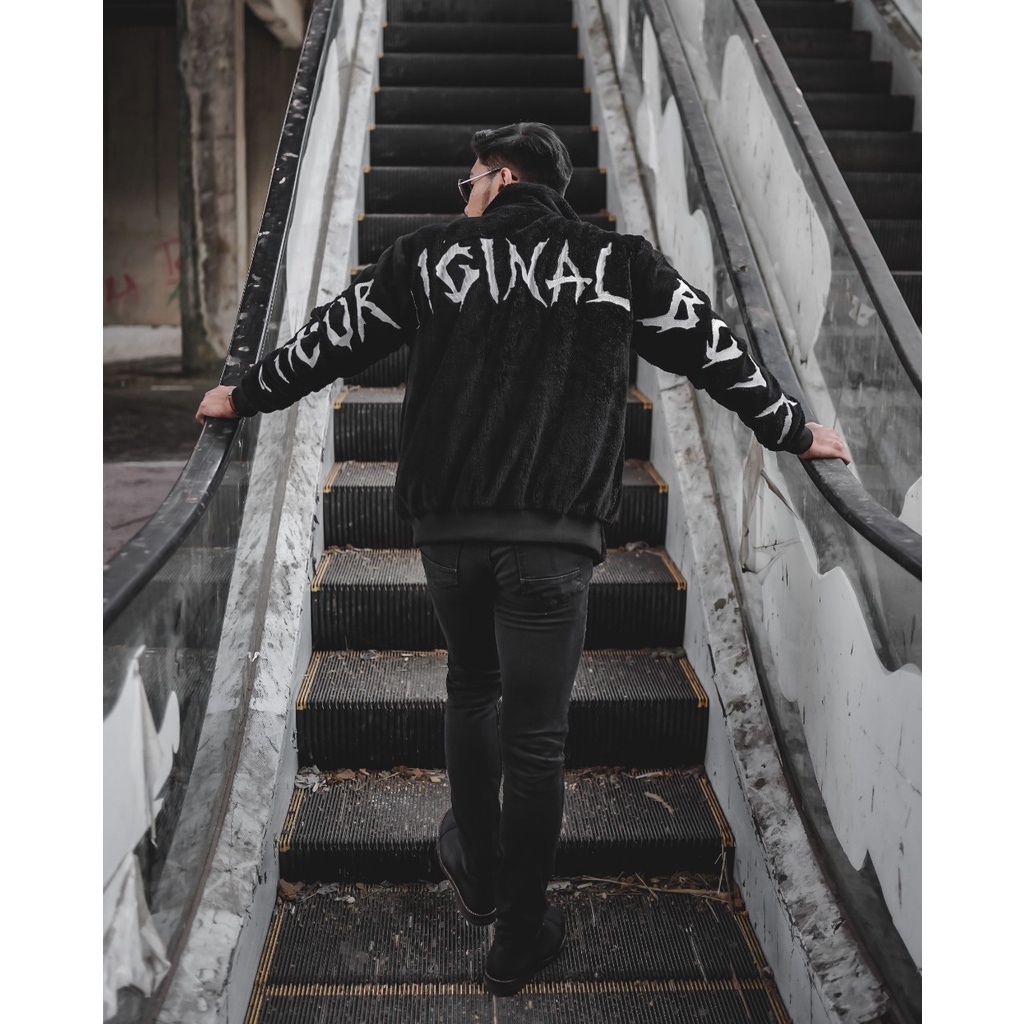 Jaket Pria Sherpa Musim Dingin BGSR Disturtion Hitam