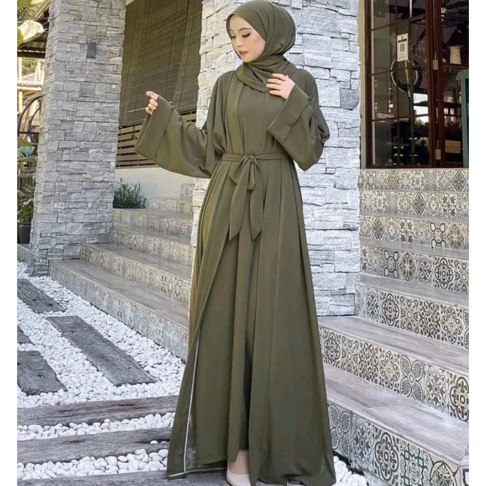 Ladyra Set Abaya wanita dewasa terbaru kekinian_hits // harga promo bahan ceruty babydoll lapis full furing, zipper depan nyaman digunakan ukuran s, L dan XL LD 120