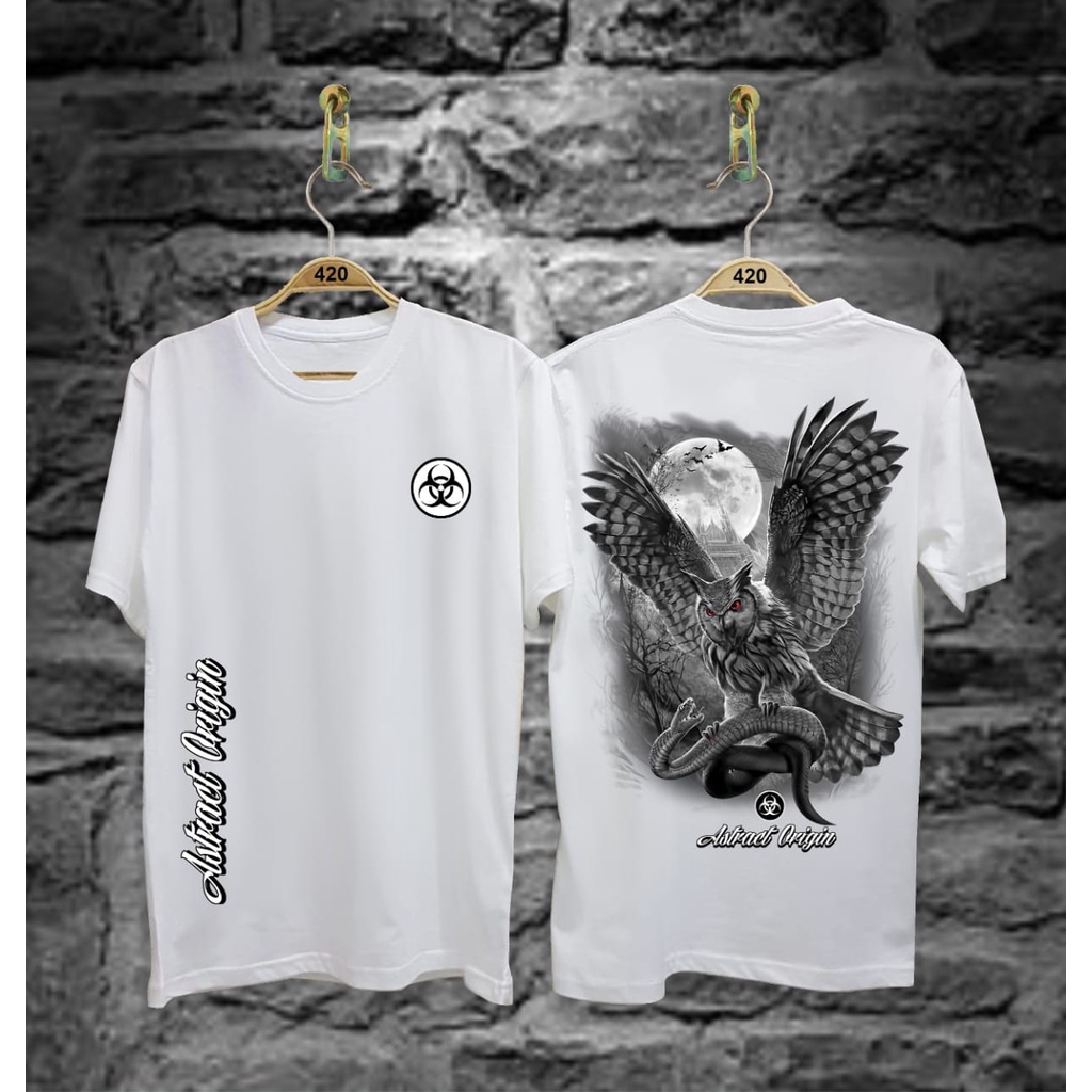 Kaos Tshirt Pria Terbaru Samurai Jepang Owl Abstrac Warna Hitam Distro Lengan Pendek Motif Sablon Bergambar Keren