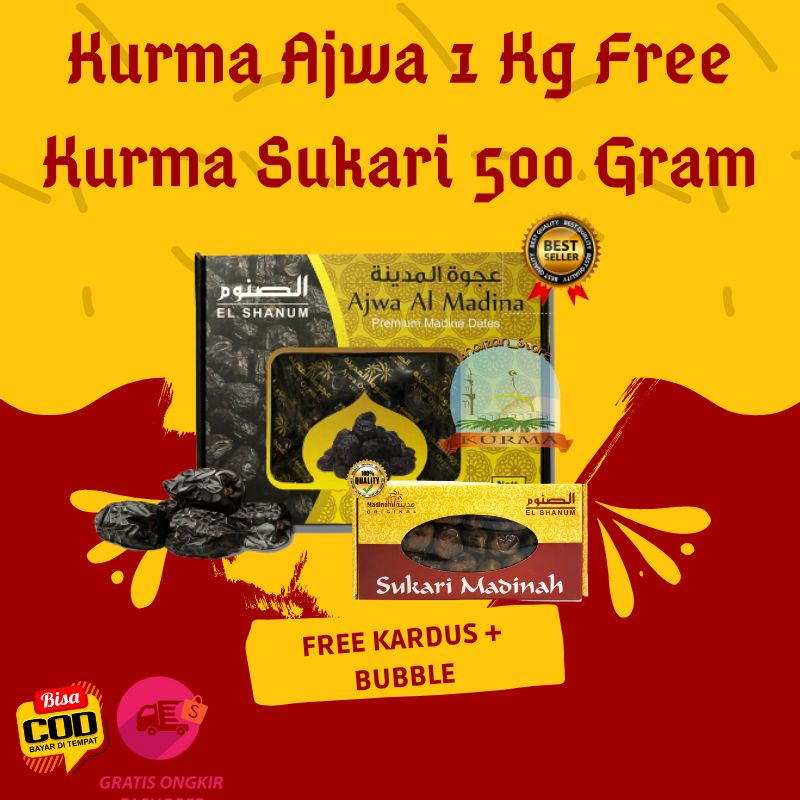 KURMA AJWA PACKING PREMIUM 1 KG GRATIS SUKARI 500 Gram / KURMA NABI / SUKARI BASAH / AJWA JUMBO