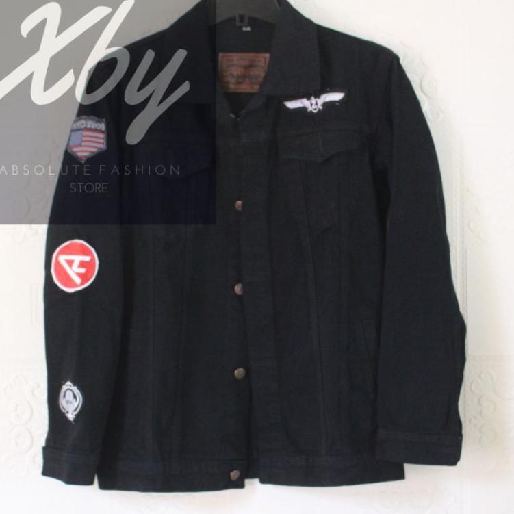 [ART. 95567] Jaket big size denim emblem black jaket jeans pria jaket kekinian jaket levis emblem ja