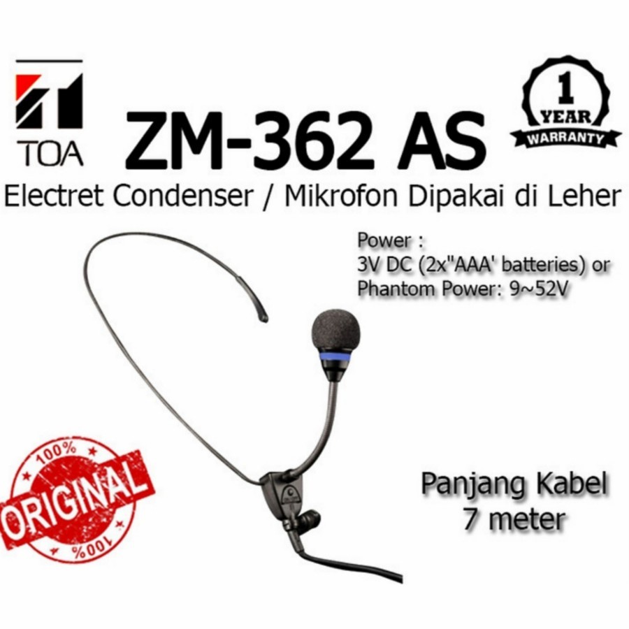 Mic jepit bando headset TOA ZM 362 AS garansi toa