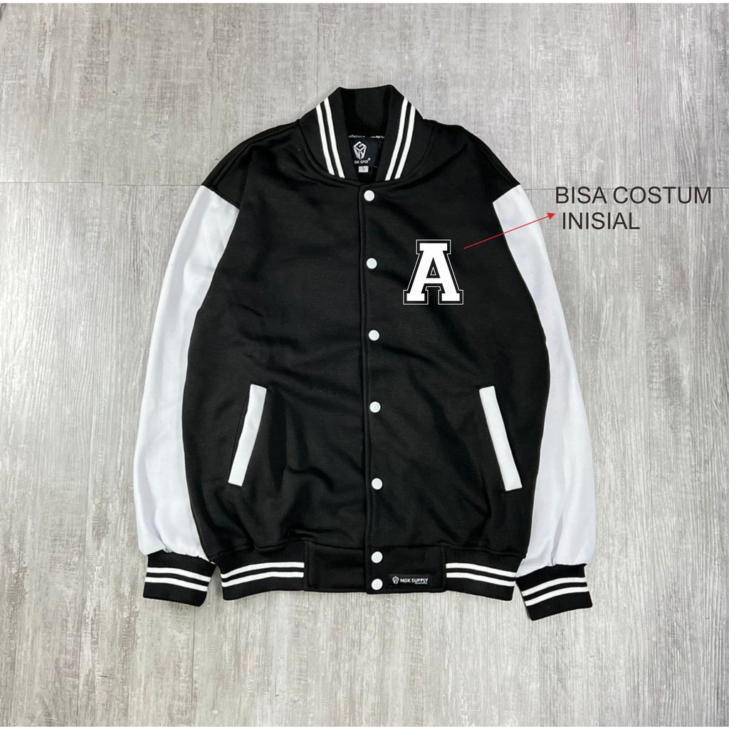 Jaket varsity baseball unisex costum sablon inisial nama