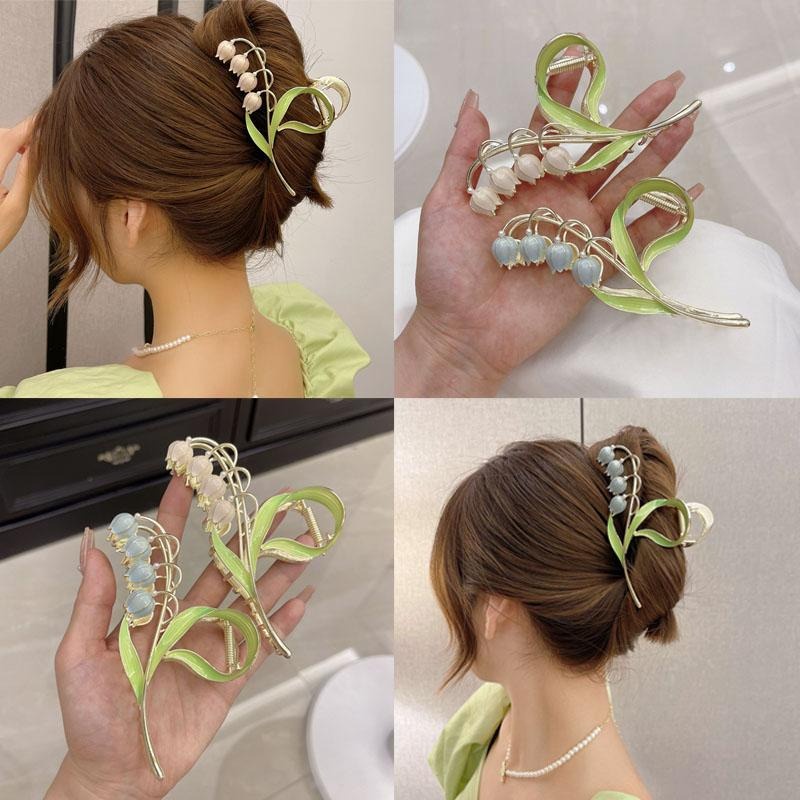 PREMIUM Jepit Rambut Jumbo Korea Bahan Alloy 11cm Bentuk 4 Bunga Tulip - Jedai Logam Korean Metal Hair Claw Clips