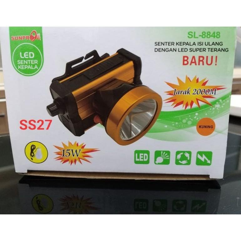 COD SENTER KEAPALA LED 15W SUNPRO SL-8848 //SENTER KEPALA LED SUPER TERANG CAHAYA PUTIH/KUNINHG