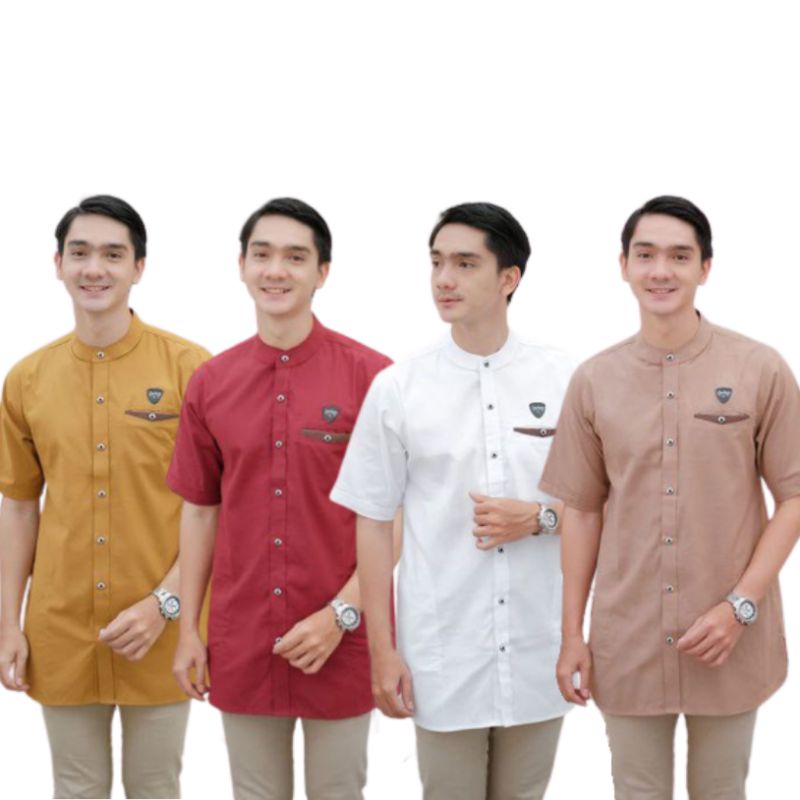 baju koko pria dewasa lengan pendek full kancing katun TOYOBO motif simple model biasa terlihat mewah terbaru koko modern 2023 best seller special ramadhan