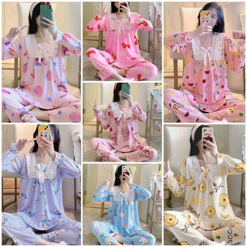 BAJU TIDUR WANITA IMPORT/PIYAMA WANITA IMPORT SETELAN PP NEW MOTIF