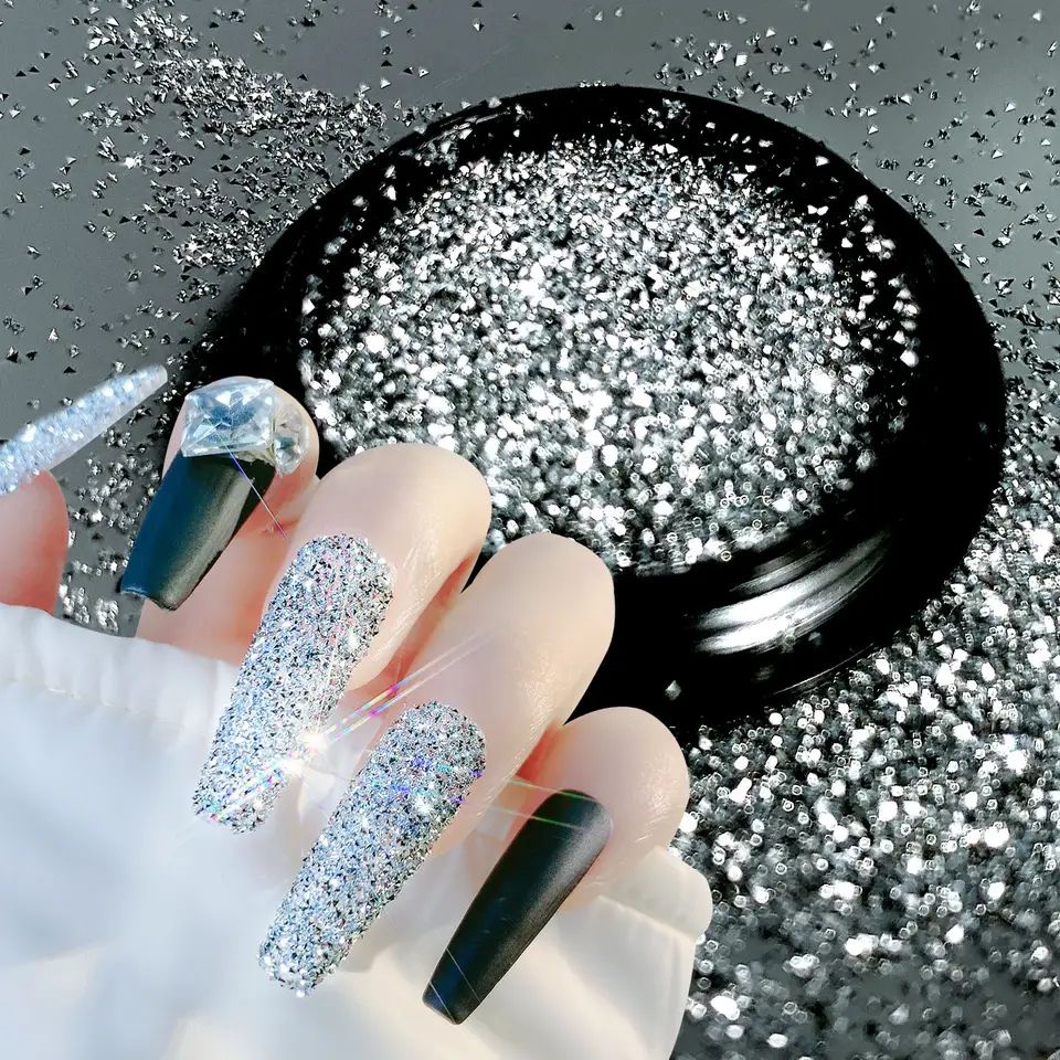 Pot Crystal Pixie Silver Super Shiny / Dekorasi Crystal Pixie Premium Cut Nail Art