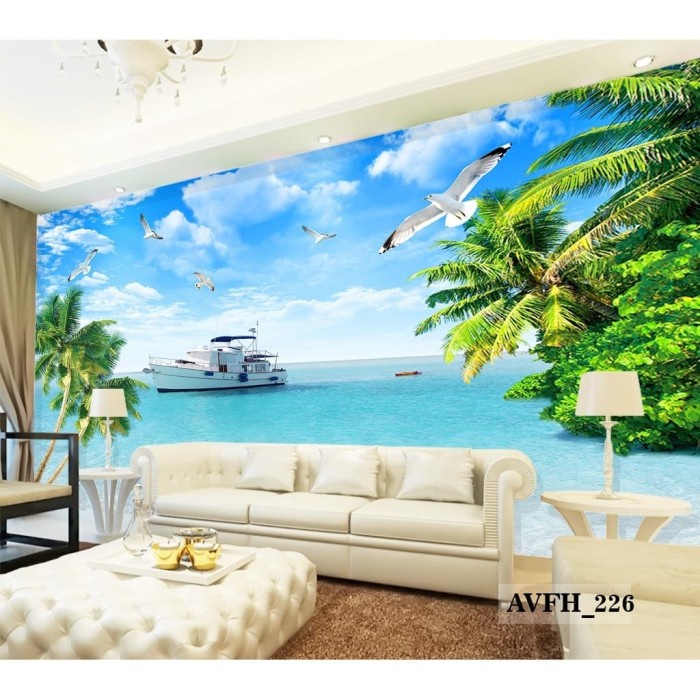 JUAL WALLPAPER CUSTOM PEMANDANGAN ALAM- WALLPAPER PANTAI 3D