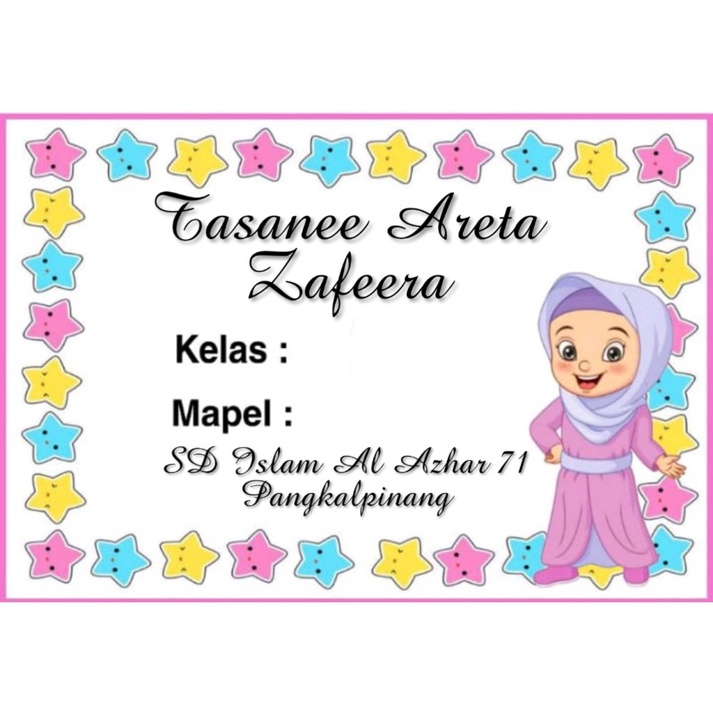 

(ISI 50 PCS) LABEL BUKU SEKOLAH BAHAN STIKER HVS TINGGAL TEMPEL MOTIF BINTANG HIJAB