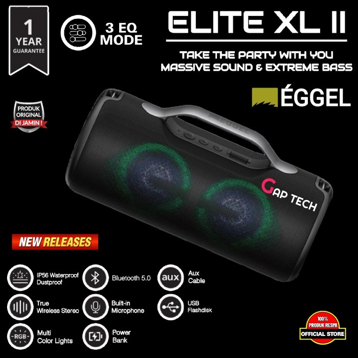 Speaker Eggel Elite Xl Ii / Elite Xl 2 Waterproof Portable Bluetooth Speaker