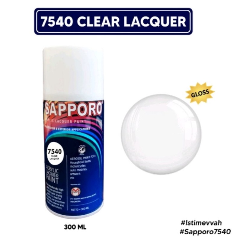 Saporo SAPPORO 7540 Clear Lacquer 300ml Pernis Glossy Gloss Glos Cat Semprot Spray Paint Motor Pilok