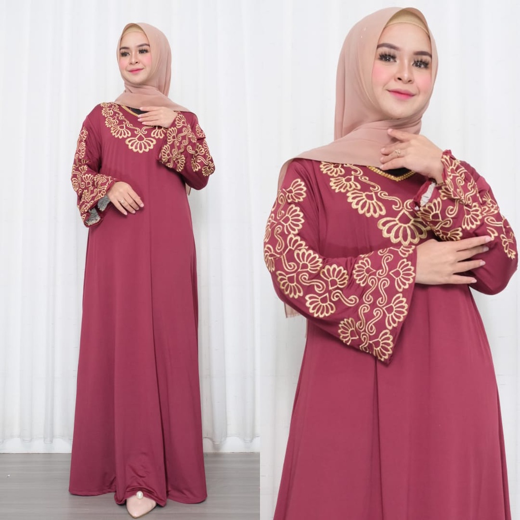 Millaty Maxy Muslim Jumbo Dress Kondangan Gamis Bordir Super Jumbo Wanita xxxl Ld 130cm Baju Lebaran Terbaru Dres Jersey Abaya Warna Hitam Purple Mocarose Botol Navy Gamis Polos Tebal Premium Dreses Arabian