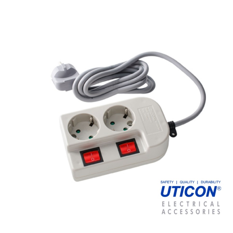 Uticon ST-1282SW Stop Kontak Arde 2 Lubang + Saklar Tersendiri + Kabel