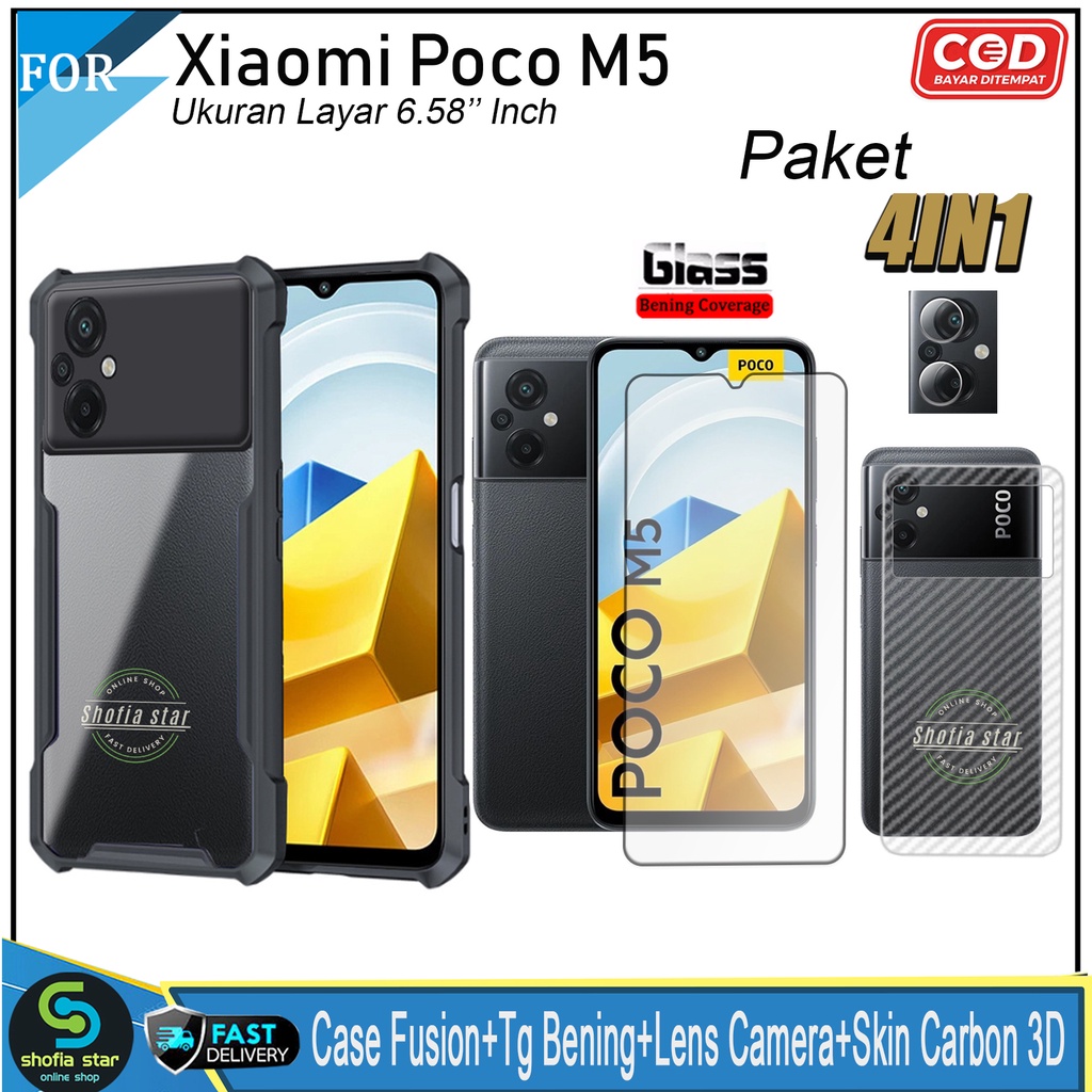 Paket 4in1 Case Xiaomi Poco M5 Poco M3 Poco F5 Poco X3/X3 Nfc Poco M4 Pro Poco X3 GT Poco X3 Pro Poco C40 Poco Softcase Fusion Shockproof Transparan Protect Casing