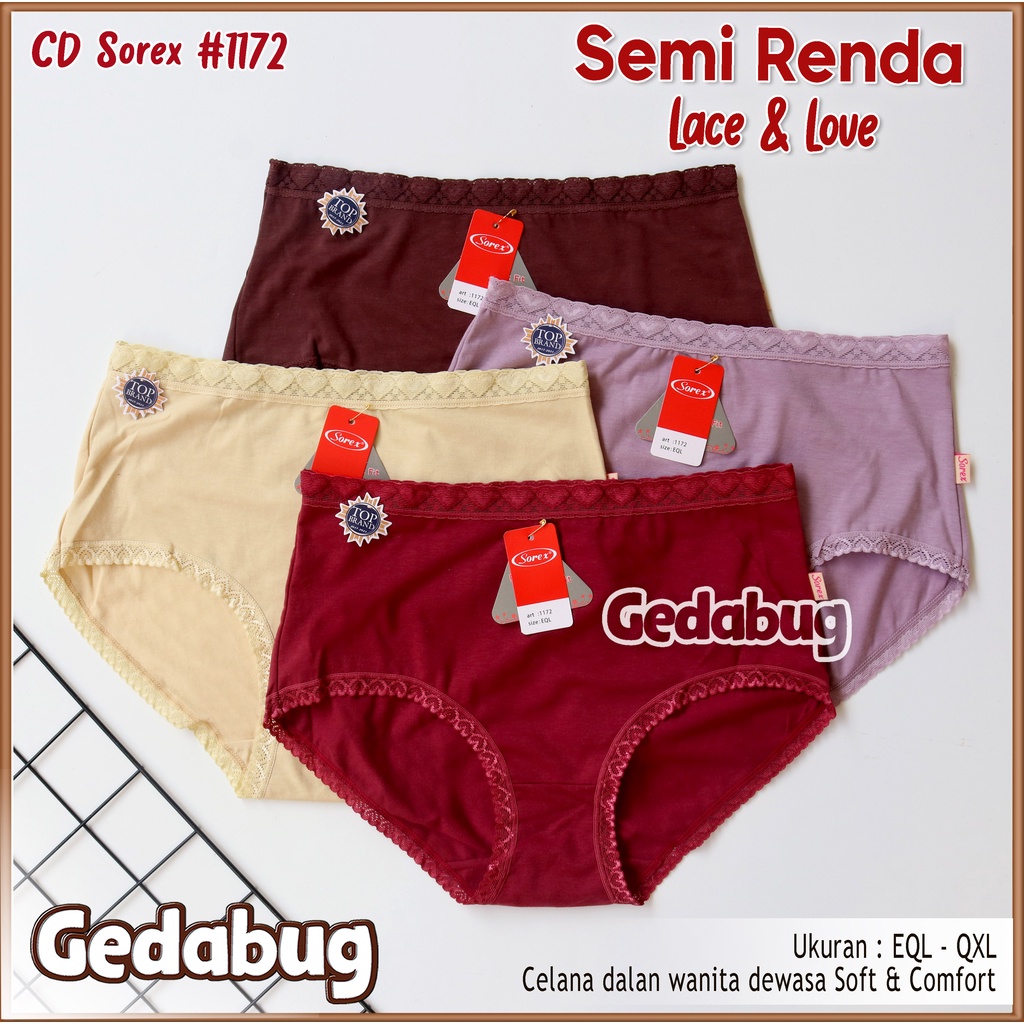 3 Pcs - CD Wanita Sorex 1172 Semi Renda MAXI | Celana Dalam Wanita Dewasa  Bahan Super Soft | Gedabug