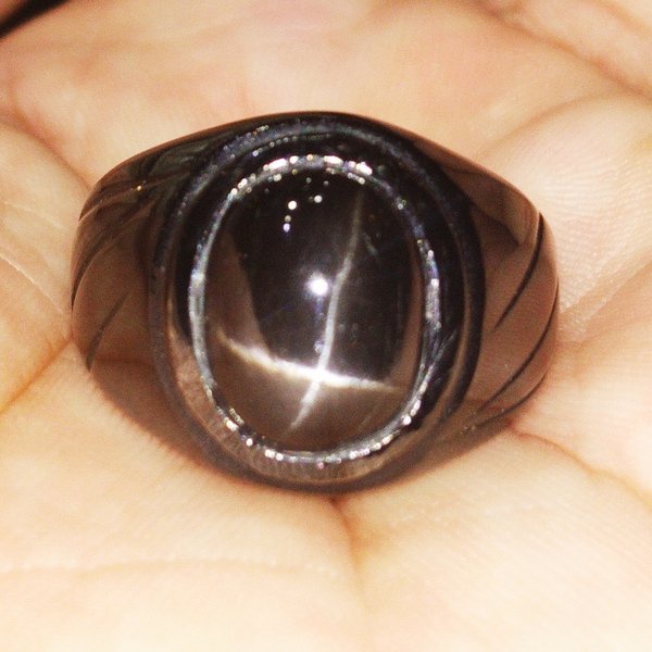 Batu Akik Cincin Titanium Hitam Permata Black Safir Sapphire Sapir Star 3s90