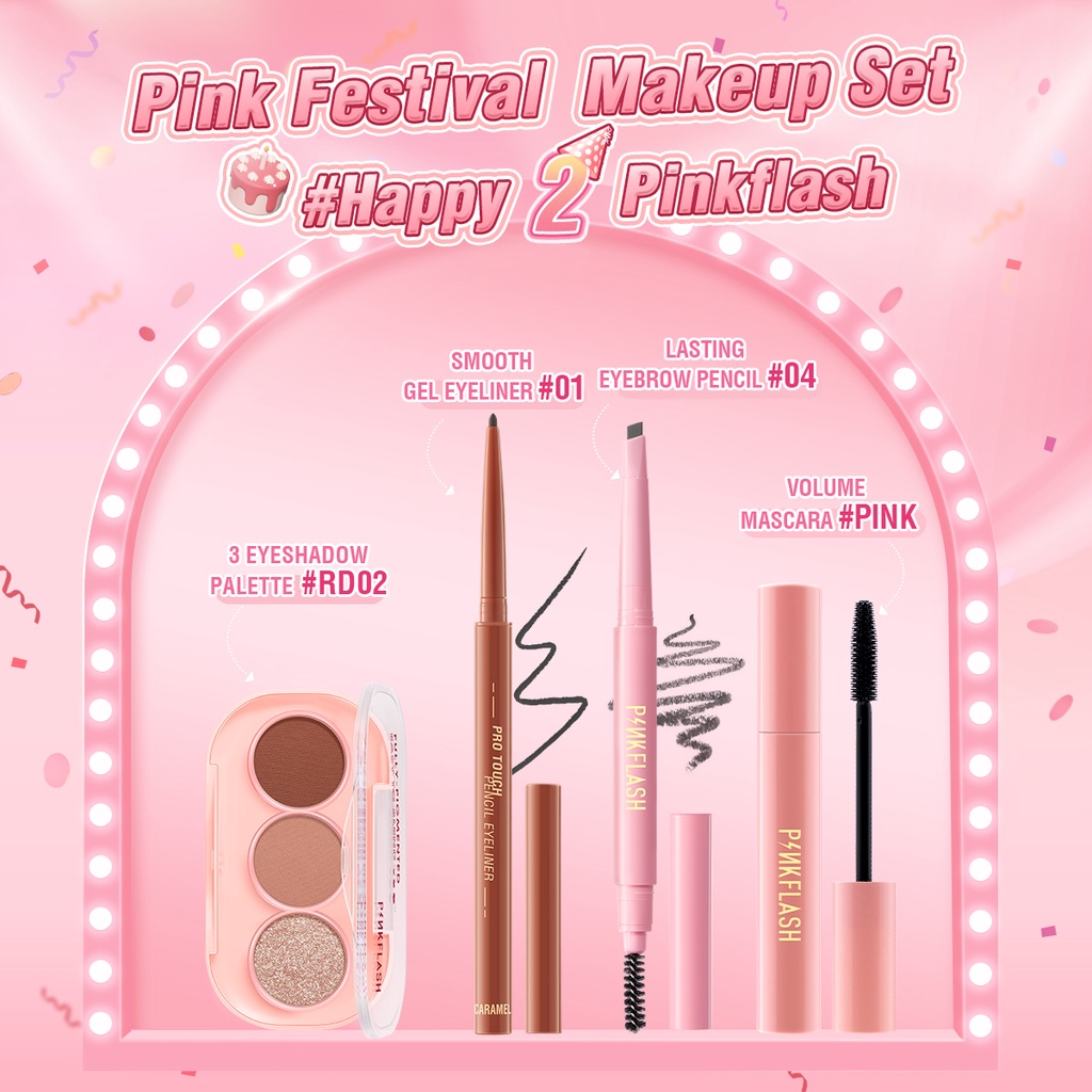 Jual PINKFLASH Beauty Makeup Set 3 Shade Eyeshadow+Eyeliner Gel+Maskara ...