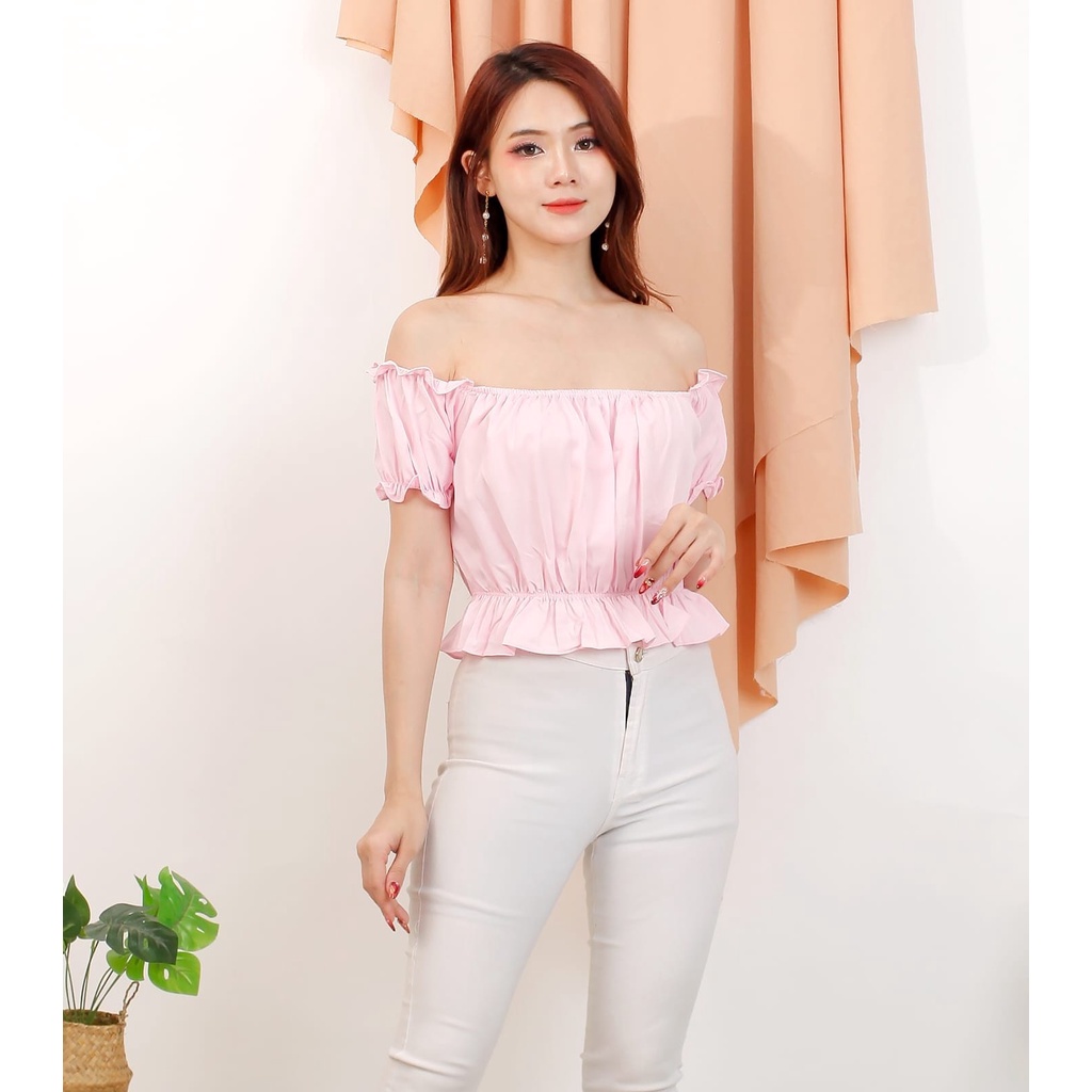 Crop Top Blouse Atasan Wanita bahan Moscrepe HOPYLOVY