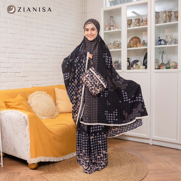 MUKENA ZIANISA BORDER KHANSA BLACK ALLSIZE