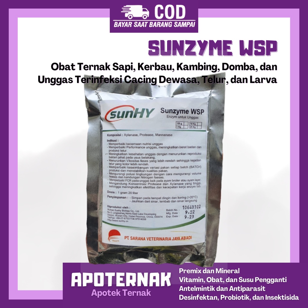 SUNZYME WSP @100 gr | Enzim Ayam Pedaging, Ayam Petelur, Ayam Potong Untuk Meningkatkan Kualitas dan