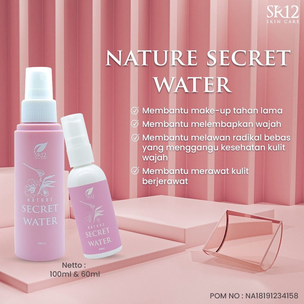 NATURE SECRET WATER SR12 / MENGATASI JERAWAT / MELEMBABKAN KULIT WAJAH / MEMBANTU MAKE UP TAHAN LAMA