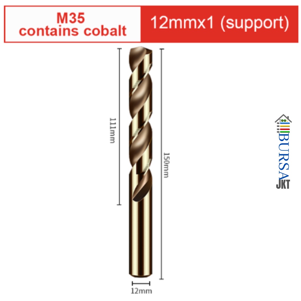 MATA BOR HSS COBALT BESI M35 GOLD MELUBANGI BESI STAINLESS STEEL 12 MM