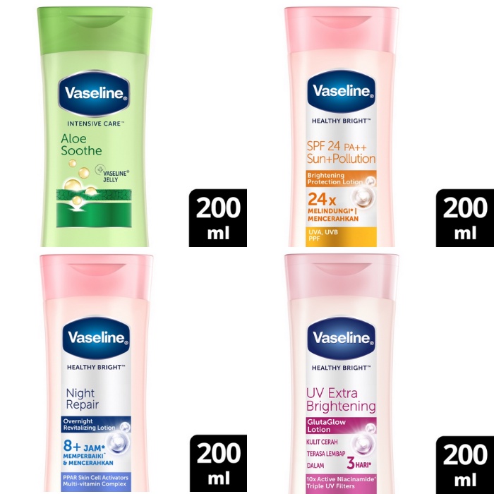 Vaseline Hand &amp; Body Lotion Healthy Bright Night Repair/Uv Extra Brightening/Aloe Soothe  200Ml