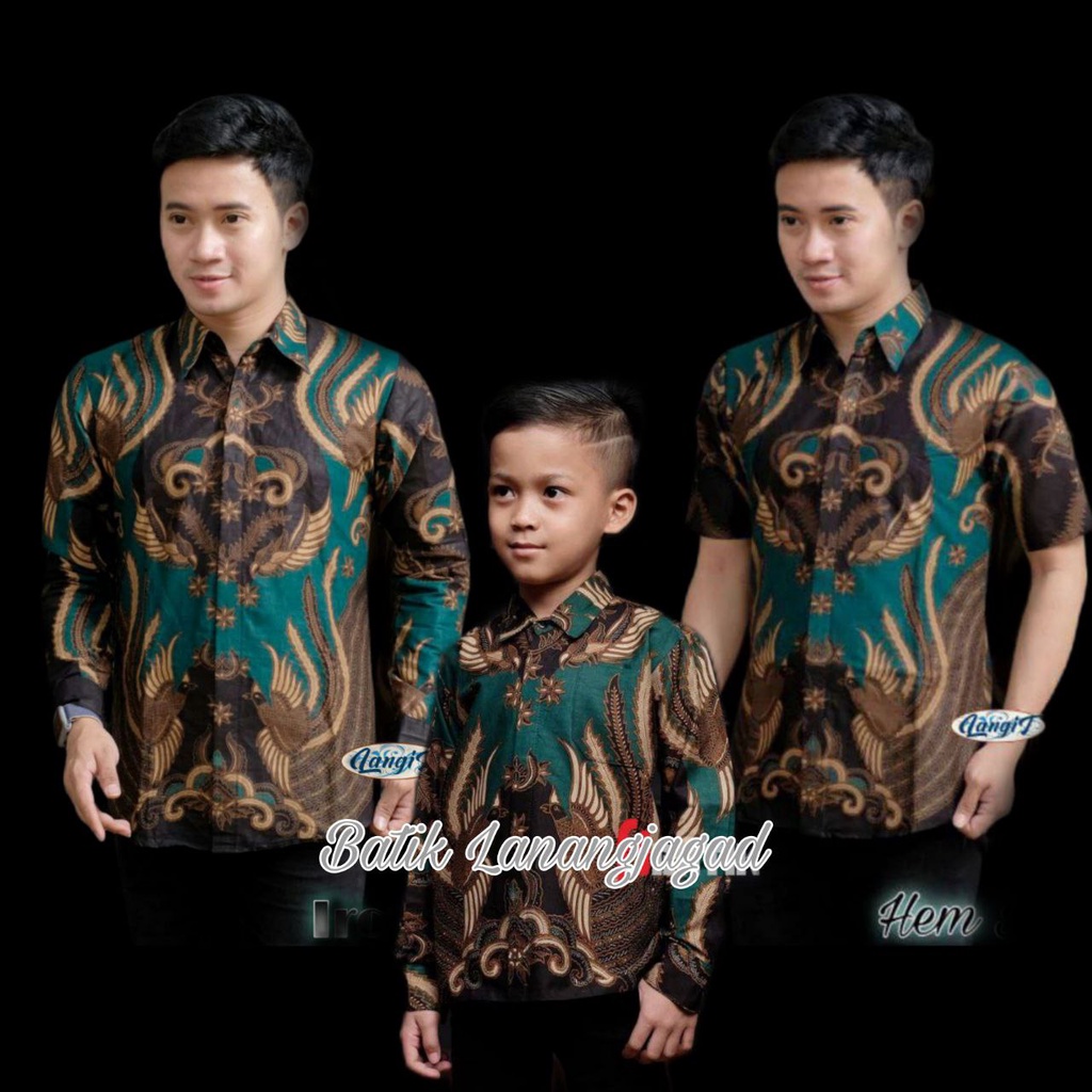 Batik Pria Couple Batik Ayah dan Anak Laki Laki Kemeja Batik Anak Cowok Motif Ironman Hijau Emerald Botol Hijau