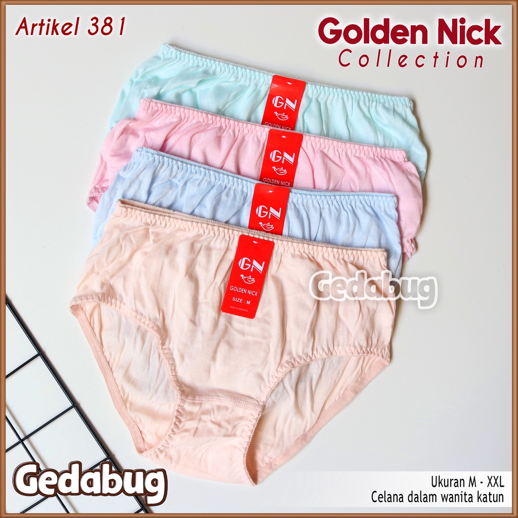 3 Pcs - CD Wanita Golden Nick 381 | Celana dalam wanita jahitan Zig-zag | Gedabug