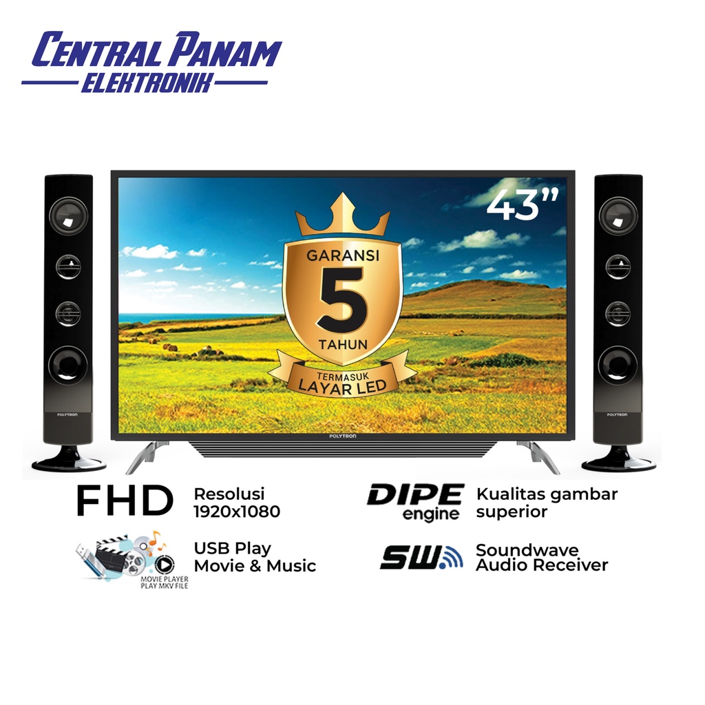 POLYTRON LED TV 43" PLD43TV1556+SPEAKER TOWER Central Panam Elektronik